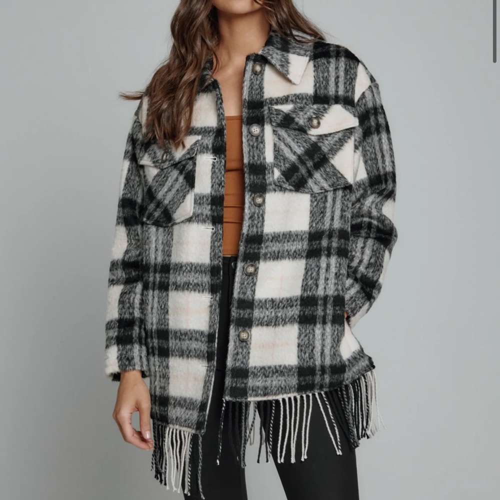 7 DIAMONDS fringe plaid jacket NWT